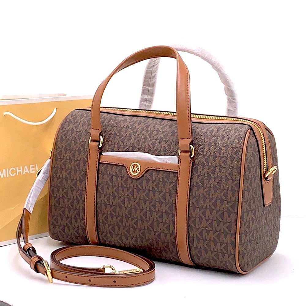 MICHAEL KORS JST TRAVEL MEDIUM DUFFLE SATCHEL SHOULDER CROSSBODY BAG MK BROWN